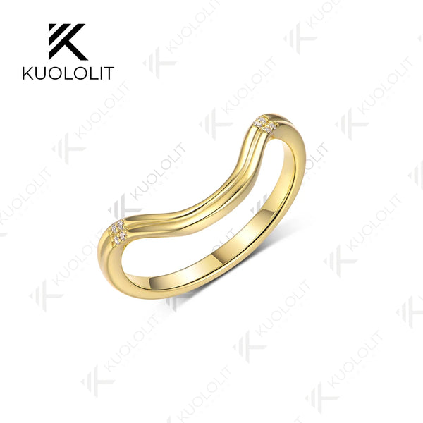 Kuololit 0.03CTW Moissanite V Band for Women Solid 18K 14K 10K Gold Ring for Anniversary Engagement Gifts Party Christmas