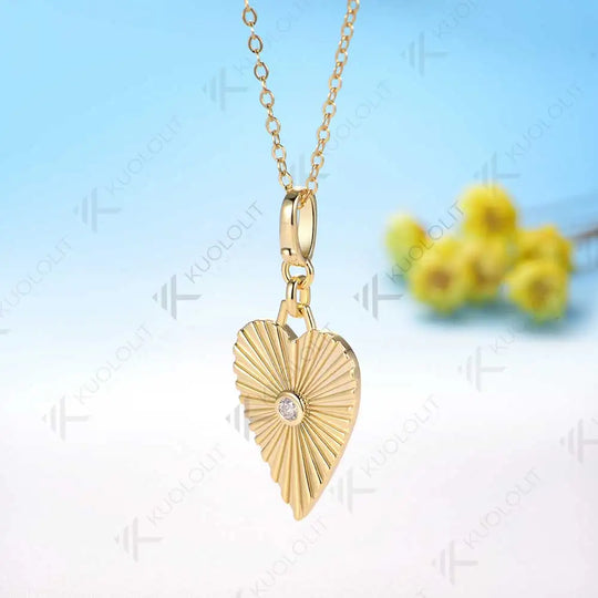 Kuololit 0.06CT Lab Grown Diamonds Necklaces for Women Solid 14K 10K Gold Round Diamonds Pendant for Anniversary Christmas Gift