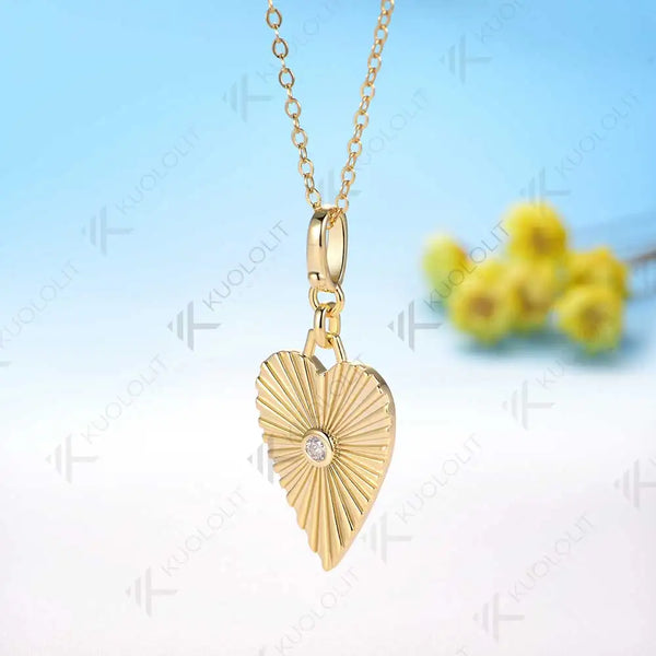 Kuololit 0.06CT Lab Grown Diamonds Necklaces for Women Solid 14K 10K Gold Round Diamonds Pendant for Anniversary Christmas Gift