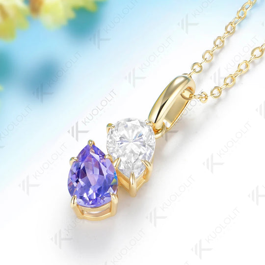 Kuololit 3CTW Lavender Sapphire Moissanite Necklace for Women Solid 585 14K 10K Yellow Gold Necklace for Christmas Gift Party