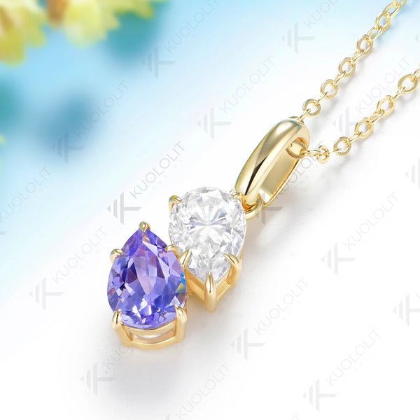 Kuololit 3CTW Lavender Sapphire Moissanite Necklace for Women Solid 585 14K 10K Yellow Gold Necklace for Christmas Gift Party