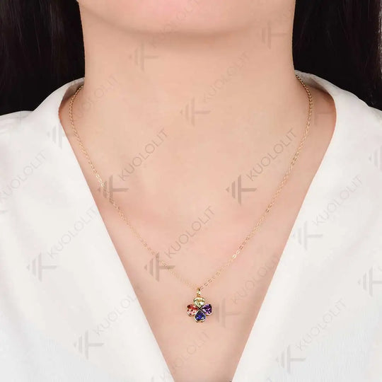 Kuololit 2.5CTW Lab Grown Rainbow Sapphire Necklace for Women Solid 14K 10K Gold Gemstone Heart Pendant for Christmas Gift