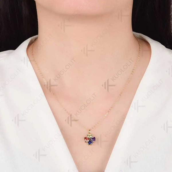 Kuololit 2.5CTW Lab Grown Rainbow Sapphire Necklace for Women Solid 14K 10K Gold Gemstone Heart Pendant for Christmas Gift