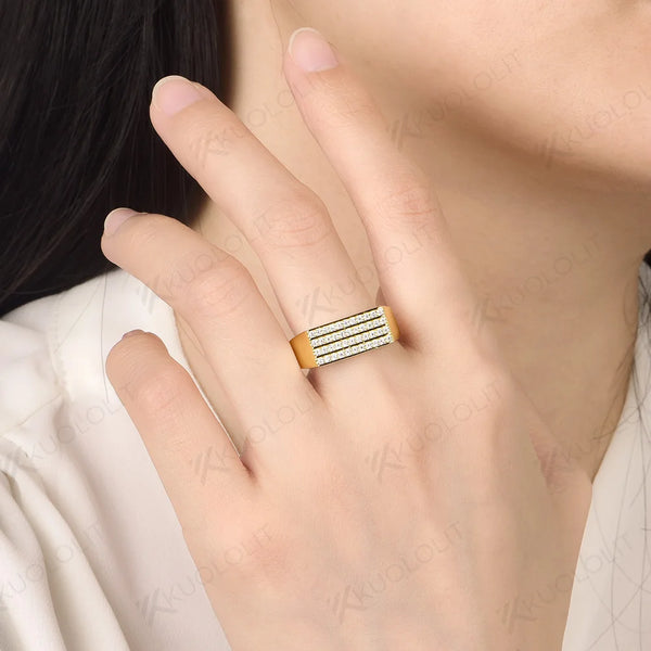 Kuololit PT900 Round cut Lab Grown Diamonds Rings for Women Solid Platinum 900 Gold for Engagement Wedding Band Christmas Gifts