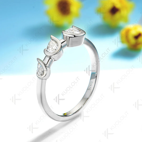 Kuololit 1.1CTW Pear Moissanite Ring for Women Solid 14K 10K 585 White Gold Wedding Band for Christmas Gifts Party Anniversary
