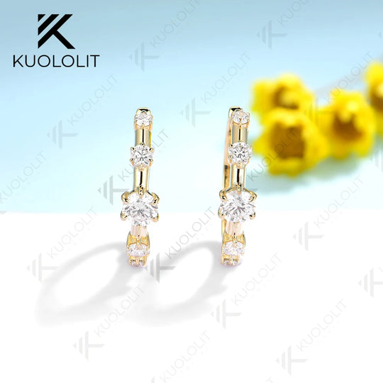 Kuololit 1CTW Round Lab Grown Diamond Hoop Earrings for Women Solid 18K 14K 10K 585 Yellow Gold  VS Diamonds for Christmas Gifts