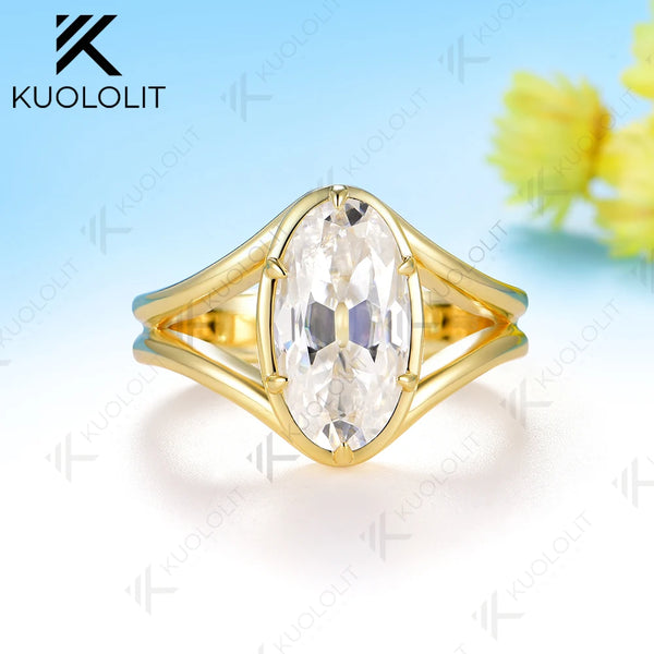 Kuololit 3CT OMC Oval Custom Moissanite Engagement Ring for Women Solid 14K 10K Yellow Gold Ring for Christmas Party Gifts