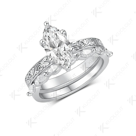 Kuololit 2CT Moissanite Custom Set Ring for Women Solid 14K 10K 585 Yellow Gold Marquise Engagement Ring for Christmas Wedding