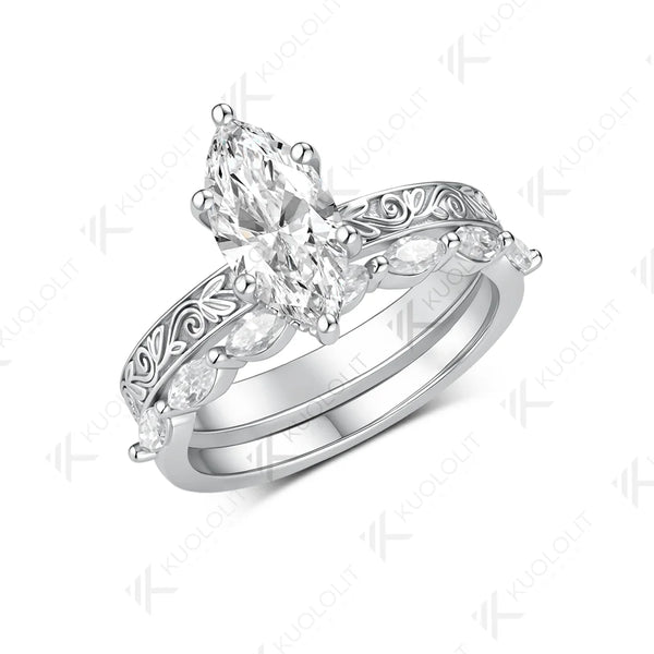 Kuololit 2CT Lab Grown Diamond Custom Set Ring for Women Solid 14K 10K 585 Yellow Gold Marquise for Christmas Wedding Engagement