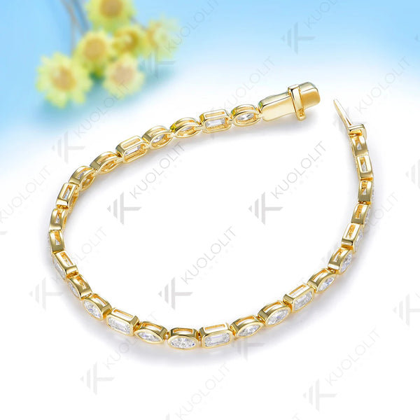 Kuololit 10CTW Marquise Oval Emerald Moissanite Custom Bracelet for Women Men 14K 10K 585 Yellow Gold for Christmas Gifts Party