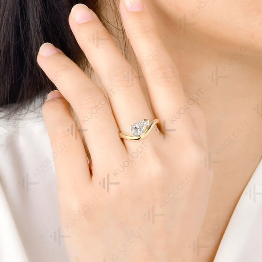 Kuololit 1.5ct Pear Cut Moissanite Custom Ring for Women Men Solid 14K 10K 925 Silver Yellow Gold Pear for Anniversary Christmas Gifts
