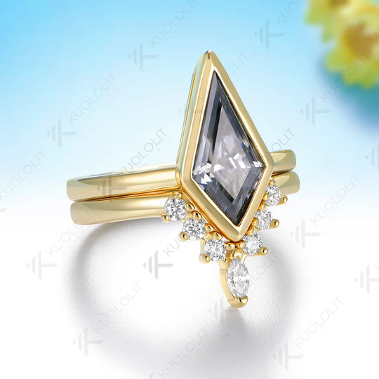 Kuololit 2.8CT Gray Kite Moissanite Custom Ring for Women Solid 14K 10K 585 Yellow Gold Engagement Ring for Christmas Gift Party