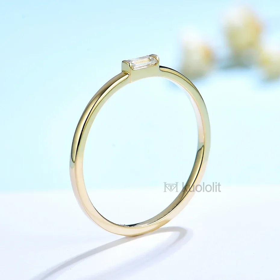 Kuololit Lab Grown Diamonds Rings for Women 585 14K 10K Yellow Gold Emerald Cut Solitaire Engagement Luxury  for Christmas Gift