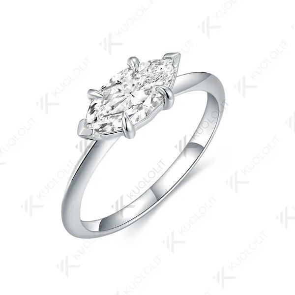 Kuololit Moissanite Rings for Women Solid 18K 14K 10K 925 Sliver 1CT Marquise Cut Yellow Gold for Anniversary Wedding Engagement