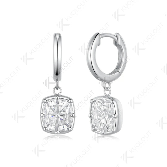 Kuololit 5CTW Cushion Moissanite Earrings for Women Solid 14K 10K 585 Yellow Gold Clip Earring for Christmas Gifts Party