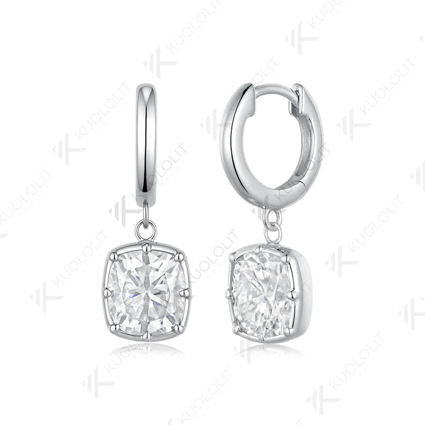 Kuololit 5CTW Cushion Moissanite Earrings for Women Solid 14K 10K 585 Yellow Gold Clip Earring for Christmas Gifts Party