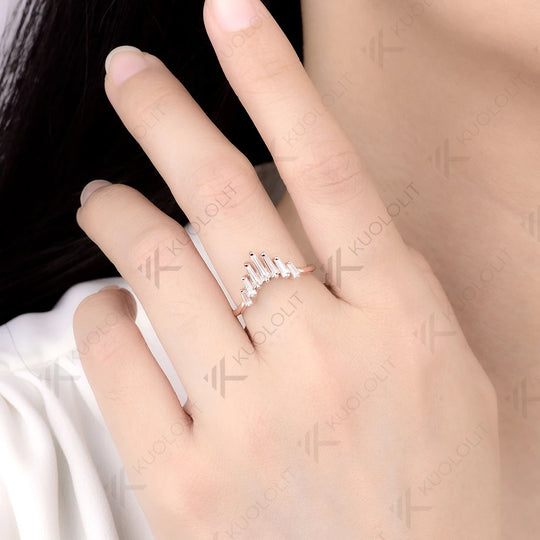 Kuololit Moissanite V Custom Ring for Women Solid 14K 10K 585 Rose Gold Wedding Band Ring for Christmas Gifts Party Anniversary