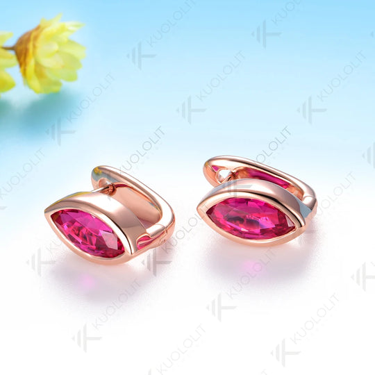 Kuololit 1CTW Marquise Moissanite Lab Grown Ruby Emerald Clip Earrings for Women Solid 14K10K 585 Rose Gold Earrings for Engagement Christmas Gifts