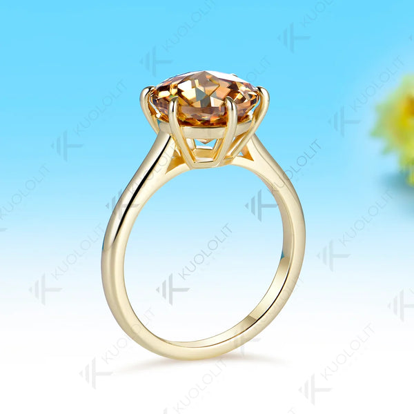 Kuololit 4CT Jubilee Cut Champagne Moissanite Custom Ring for Women Solid 14K 10K 585 Yellow Gold for Christmas Engagement Gifts