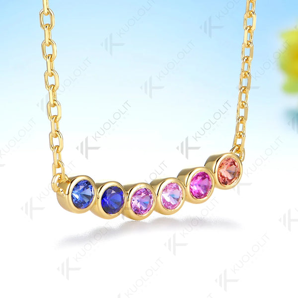 Kuololit Lab Grown Gemstone Rainbow Necklace for Women Solid 14K 10K Yellow Gold Pedant Necklace for Engagement Christmas