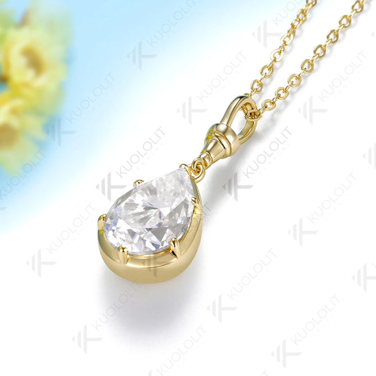 Kuololit 5CT Pear Cut Moissanite Custom Necklace for Women Solid 585 14K 10K Yellow Gold Necklace for Christmas Gifts Engagement