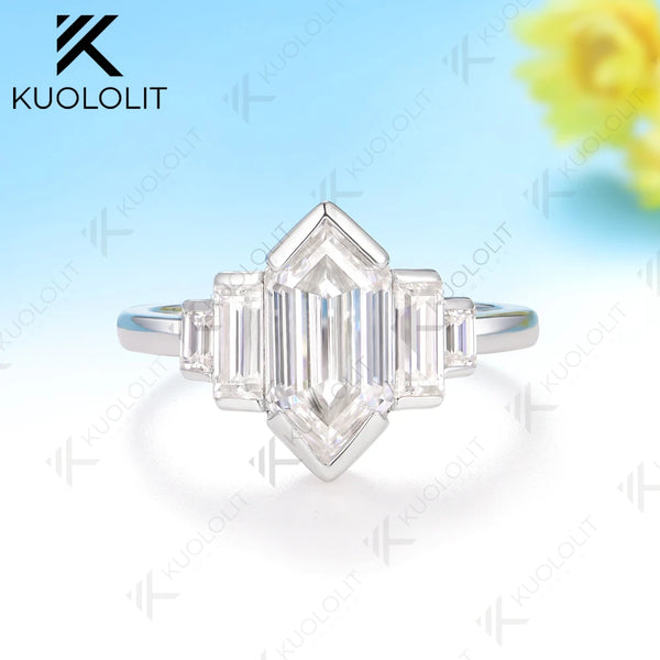Kuololit 2.5CT Elongate Hexagon Cut Moissanite Ring for Women Solid 14K 10K 585 White Gold  for Christmas Gifts Engagement Party