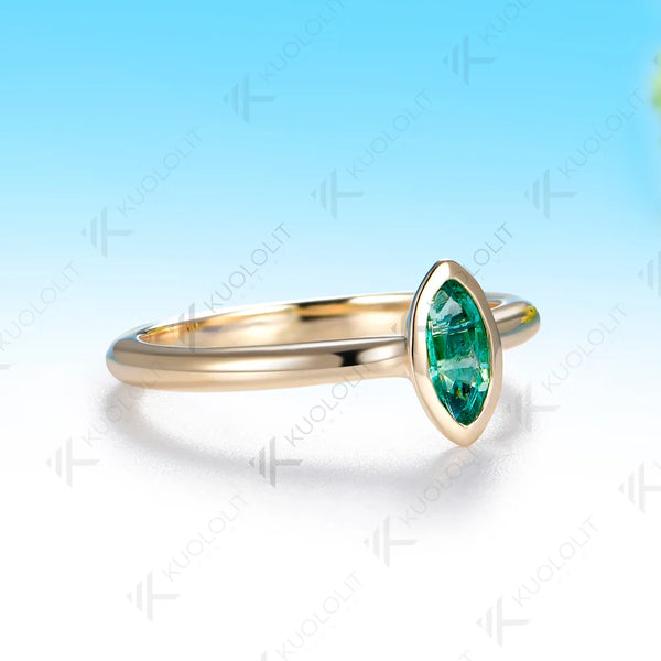 Kuololit 0.5CT Lab Grown Emerald Custom Ring for Women Solid 14K 10K 585 Yellow Gold Engagement Ring for Christmas Gifts