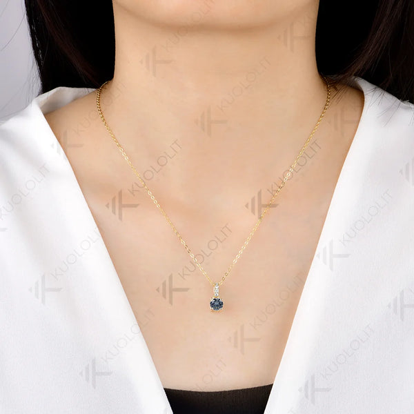 Kuololit 1CT Gray Moissanite Custom Necklace for Women Solid 585 14K 10K Yellow Gold Round Necklace for Christmas Gifts Party