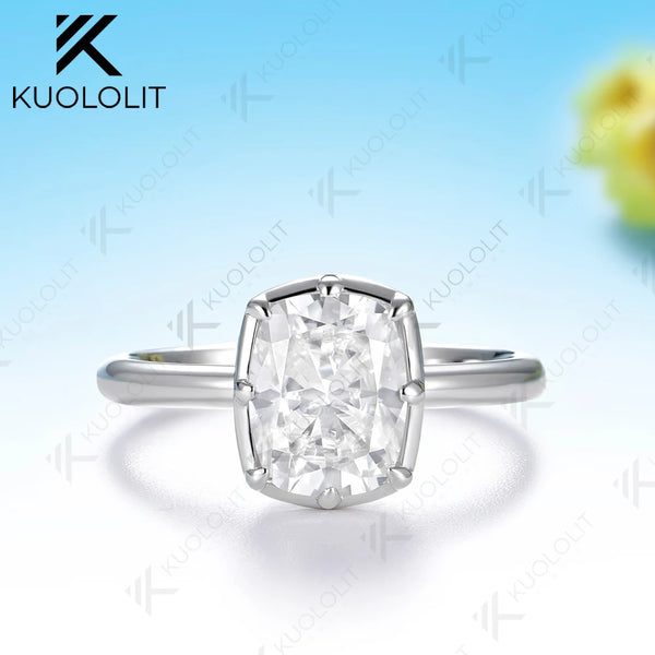 Kuololit 2.5CT Enlonged Cushion Moissanite Ring for Women Solid 14K 10K 585 White Gold Ring for Engagement Christmas Gifts