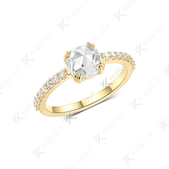Kuololit 1.2CT Rose Cut Round Moissanite Ring for Women Solid14K10K 585 Yellow Gold Engagement Ring for Anniversary Christmas