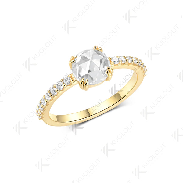Kuololit 1.2CT Rose Cut Round Moissanite Ring for Women Solid14K10K 585 Yellow Gold Engagement Ring for Anniversary Christmas