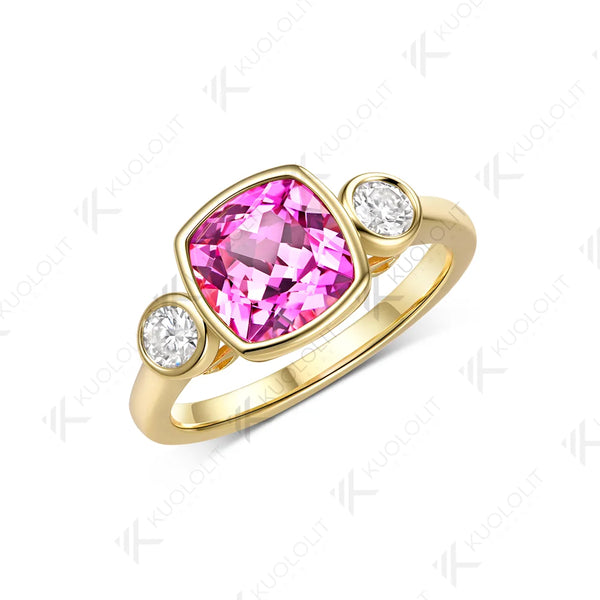 Kuololit 2.5CT Lab Grown Pink Sapphire Custom Ring for Women Solid 14K10K 585 Yellow Gold Engagement Ring for Christmas Gift
