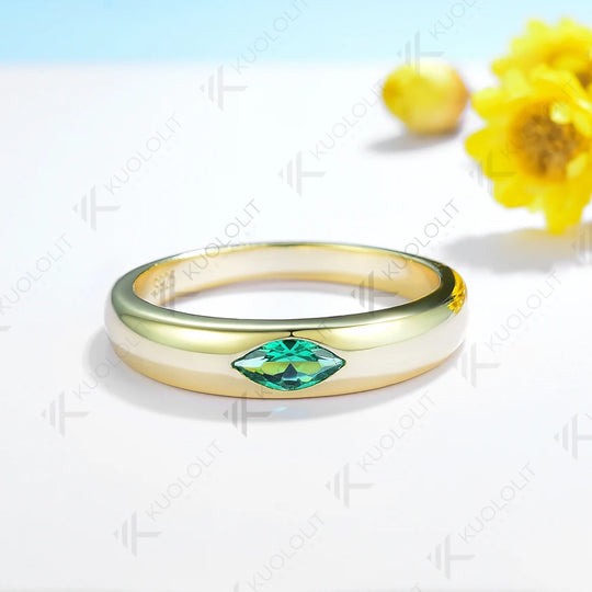 Kuololit 0.3CT Lab Grown Emerald Ring for Women Solid 18K 14K 10K 585 White Gold Marquise Gemstone Ring for Christmas Engagement