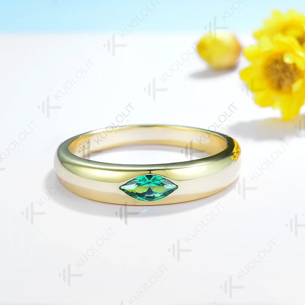 Kuololit 0.3CT Lab Grown Emerald Ring for Women Solid 18K 14K 10K 585 White Gold Marquise Gemstone Ring for Christmas Engagement