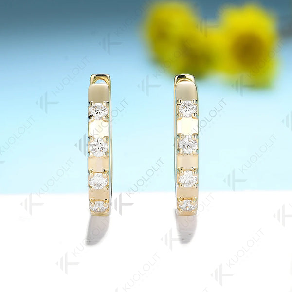 Kuololit 0.25ctw Moissanite Earrings for Women PT950 Solid 14K 10K Gold Silver Yellow Gold Clip Hoop for Party Christmas Classic