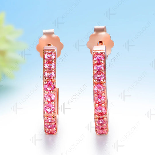 Kuololit 0.4CTW Lab Pink Sapphire Custom Stud Earrings for Women Solid 14K 10K Rose Gold Stud Earrings for Christmas Gifts Party