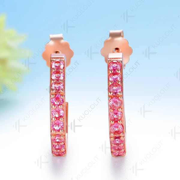 Kuololit 0.4CTW Lab Pink Sapphire Custom Stud Earrings for Women Solid 14K 10K Rose Gold Stud Earrings for Christmas Gifts Party