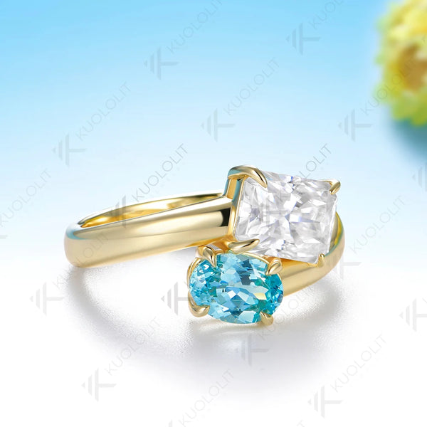 Kuololit 3.5CTW Paraiba Moissanite Custom Ring for Women Solid 14K 10K 585 Yellow Gold Ring for Engagement Christmas Gifts Party