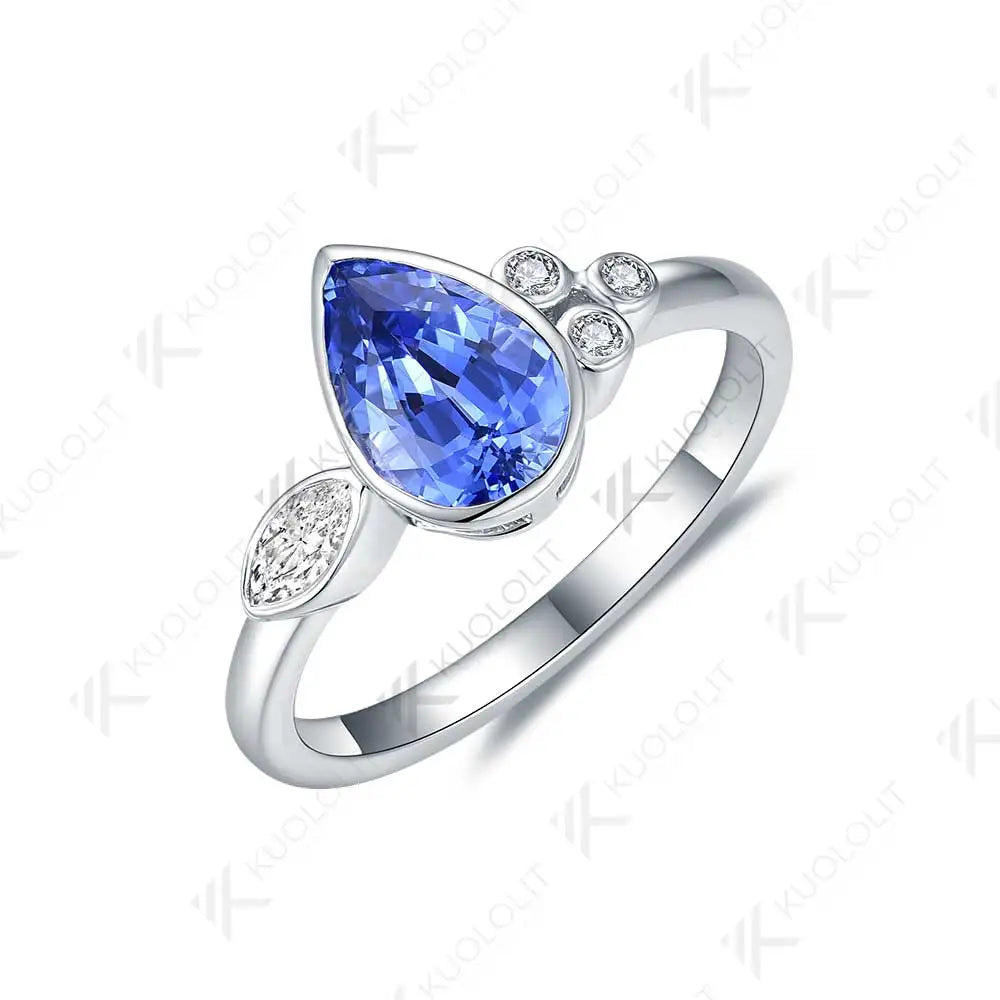 Kuololit 1.6CT Lab Grown Blue Sapphire with Moissanite Ring for Women Solid 18K 14K 10K 585 Yellow Gold Ring for Christmas Gifts