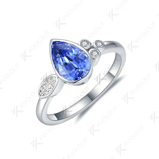 Kuololit 1.6CT Lab Grown Blue Sapphire with Moissanite Ring for Women Solid 18K 14K 10K 585 Yellow Gold Ring for Christmas Gifts