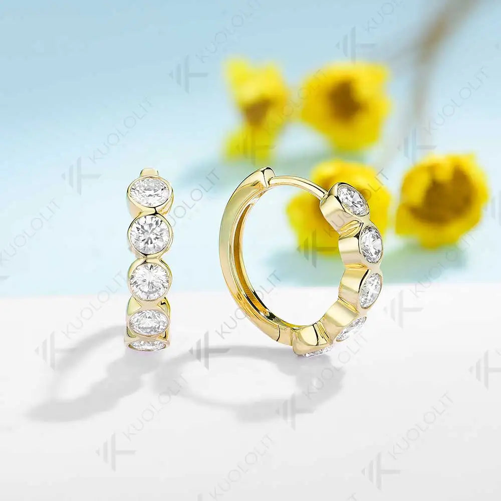 Kuololit 1CTW Lab Grown Diamonds Earrings for Women Solid 14K 10K 585 Gold Yellow Gold Silver Clip Hoop for Christmas Classic