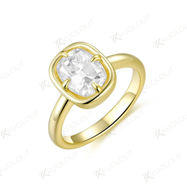 Kuololit 3CT OMC Enlonged Cushion Moissanite Ring for Women Soild 10K 14K Yellow Gold Diamond Ring for Engagement Christmas Gift
