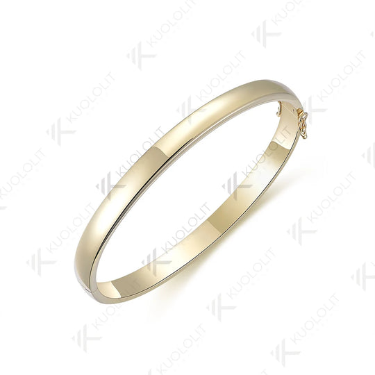 Kuololit Pure Gold Bangle for Women Solid 10K Yellow Gold Oval Shaped Bracelet for Wedding Engagement Trendy Gift Anniversary