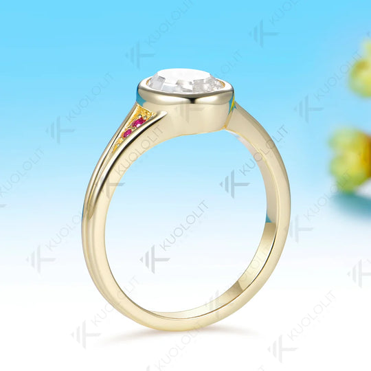 Kuololit 2CT Unique Portrait oval cut Moissanite Ruby Custom Rings for Women Solid 14K 10K Yellow Gold for engagement Christmas
