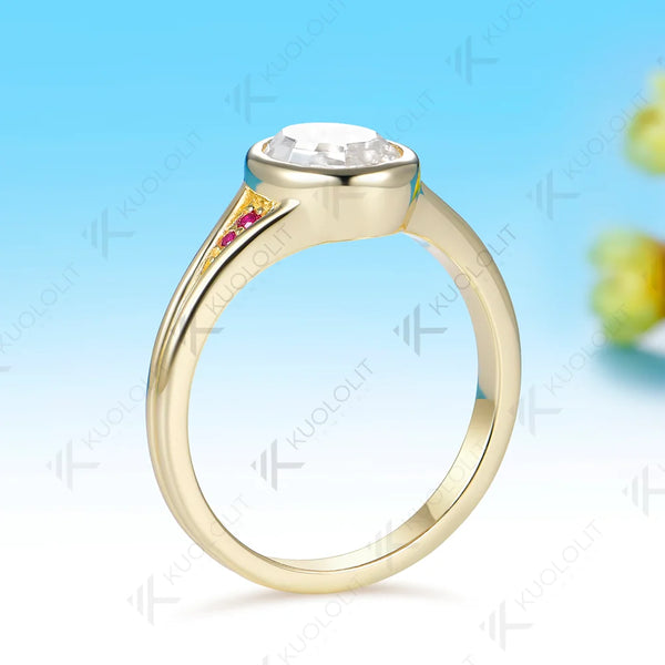 Kuololit 2CT Unique Portrait oval cut Moissanite Ruby Custom Rings for Women Solid 14K 10K Yellow Gold for engagement Christmas