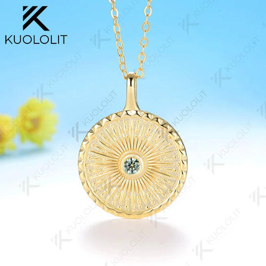 Kuololit 0.1CT Cyan Moissanite Necklace for Women Solid 14K 10K Yellow Gold Engagement Ring for Christmas Gift Party Anniversary
