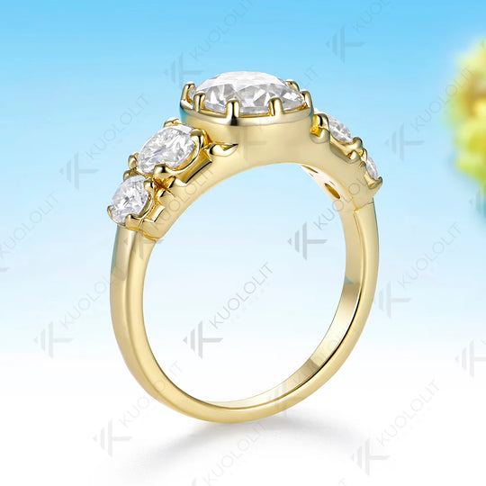 Kuololit 3.2CTW Moissanite Custom Ring for Women Solid 14K 10K 585 Yellow Gold for Christmas Engagement Anniversary Gift Party