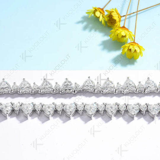 Kuololit 33CTW Moissanite Tennis Necklace for Women Pure 18K 14K 10K Gold Heart Necklace for Anniversary Engagement Christmas