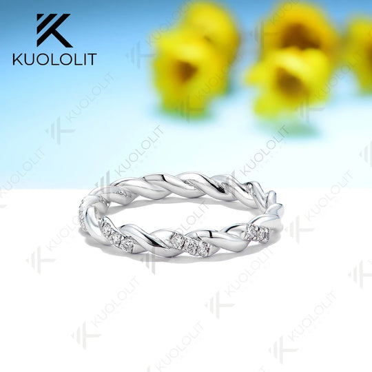 Kuololit 0.08CTW Lab Grown Diamond Twist Band for Men Women Solid 18K 14K 10K Gold Ring for Anniversary Engagement Gifts Party