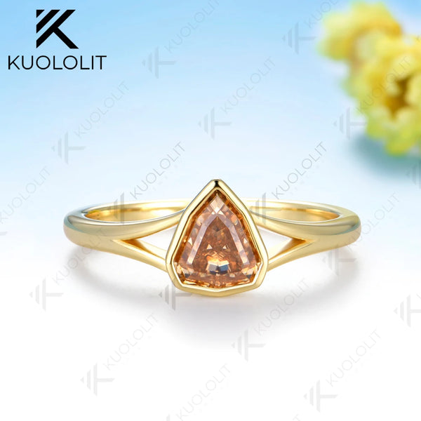 Kuololit 1CT Champagne Moissanite Shield Cut Ring for Women Solid 14K 10K Yellow Gold Engagement Ring for Christmas Gift Party